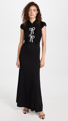 chinese dress ladies Black Crepe Maxi Dress with Gold embroidery – shopaleena main image 0