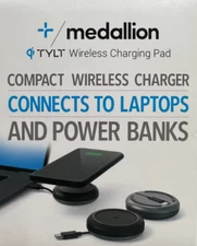 TYLT medallion Universal Portable Wireless Charge with attached Type C Black