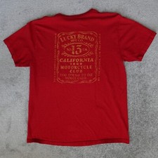 Vintage Lucky Brand Shirt Mens L Red Short Sleeve Crew Neck Graphic Tee USA Made