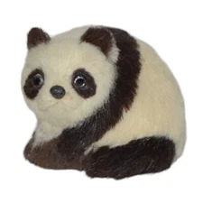Vintage Realistic Fur Panda Bear Figurine Handmade Animal Sculpture 2" Tall