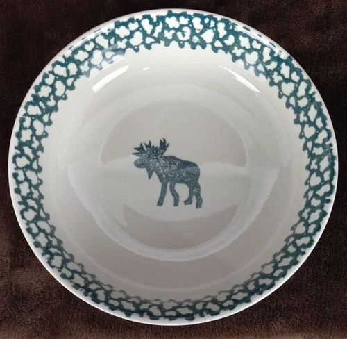 Folk Craft Moose Country Serving Bowl  9" Tienshan Folkcraft Green Sponge Paint