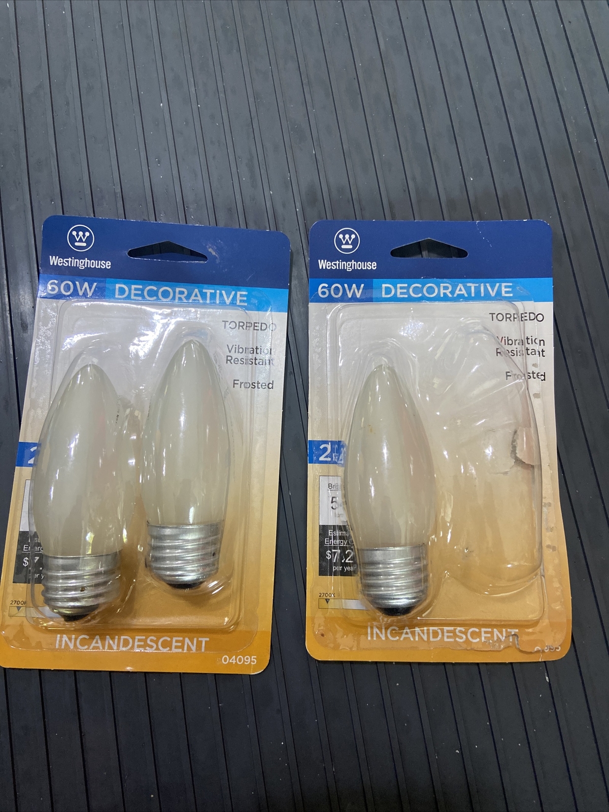 Westinghouse Fan Light Bulbs 60W Standard Base SET OF 3 TORPEDO