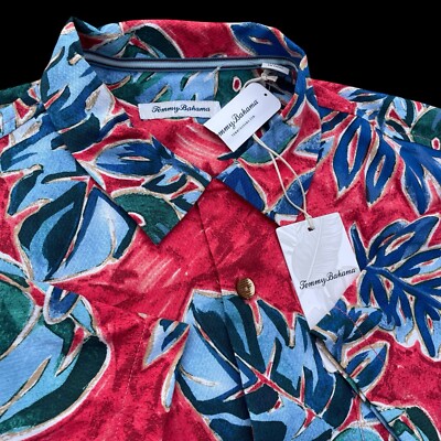 Tommy Bahama Crystal Cove Silk Coolmax Floral Shirt Red Size Large $148
