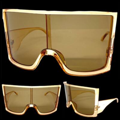 Übergröße Retro Moderne Wrap Shield Party Sonnenbrille Riesig Groß Braune Gläser