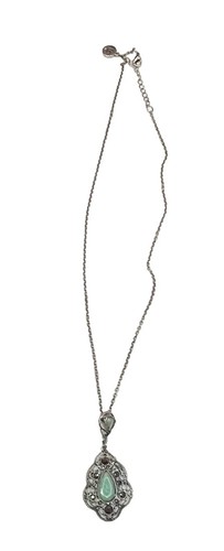 Liz Claiborne Necklace Silver Tone Faux Turquoise Pendant Tribal Aztec Fashion