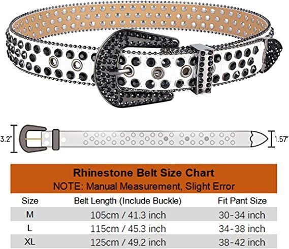 New Black Leather Women Western Fashion Belt W/ Bling Rhinestones