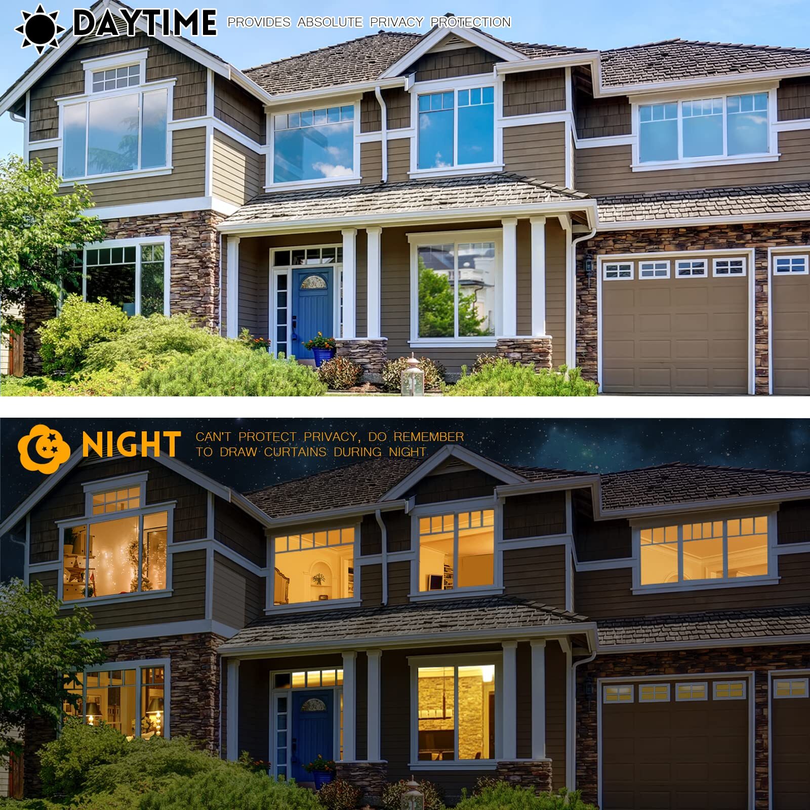 KESPEN Window Privacy Film One Way Daytime Privacy Static Cling Sun Blocking ...