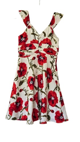 Chadwicks Womens Sheath Dress 6P Petites Ruching Bloomcore Red White Floral - Picture 13 of 15