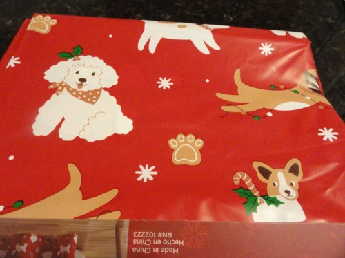 new 13 pc~ PEVA SHOWER CURTAIN Red White Puppy Dogs Holiday Christmas Stockings - Picture 3 of 5