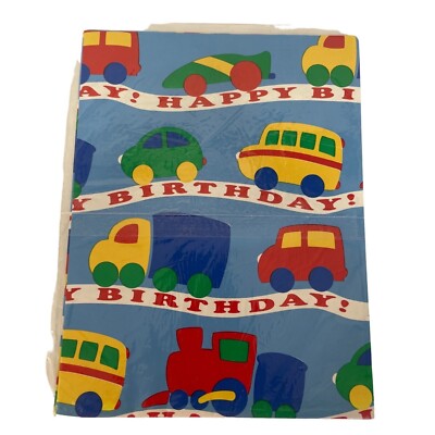 Gift Wrap Paper Happy Birthday Cars Bus Trucks Multicolors USA Vintage