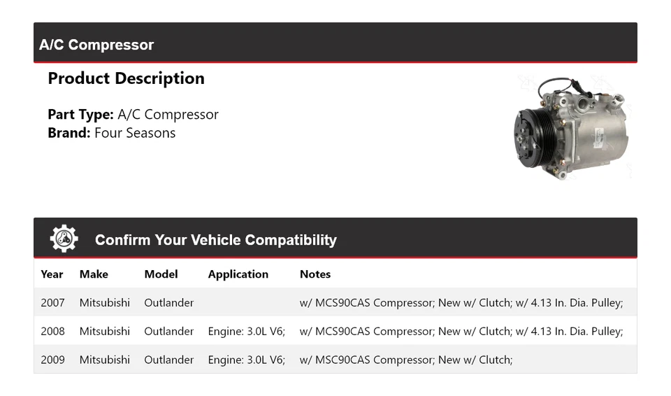 Compresor de aire acondicionado para Mitsubishi Outlander 2007-2009 4 estaciones 2008 Foto 2 de 4