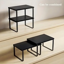 Image of Stackable Kitchen Shelf Set Wooden Frame Metal Mesh Cupboard Storage Organiser