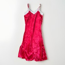 Mossimo Red Velvet Slip Dress Size M Lace Trim Side Slit