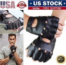 Men's Black Motorcycle Fingerless Leather Half Finger Driving Biker Gloves Gift