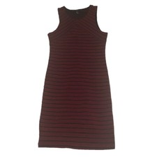 Forever 21 dress Women Large burgundy black stripe sleeveless pencil texture 90s