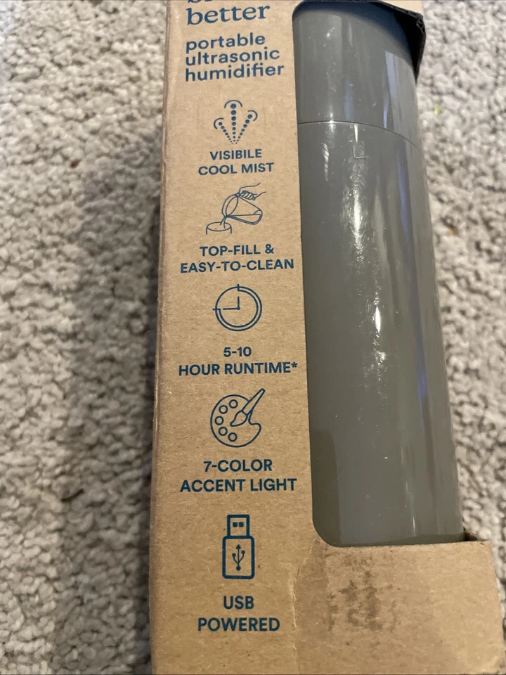 HoMedics Portable Ultrasonic Humidifier  Travel & Personal Cool Mist USB Gray - Image 2 of 4
