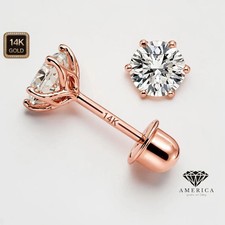14K Rose Gold Earrings 6 Prong Basket 20G Earrings Stud Baby Screw backing