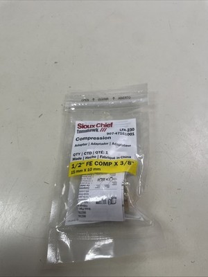 QTY 1 Sioux Chief 1/2''x3/8'' Brass Female Compression x Compression Adapter