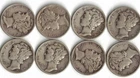 Mercury Dimes Lot of 8 90% Silver - 1930's to 1940's  [41A]