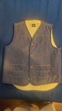 Vintage Roebucks Vest Men's Large Tall Blue Denim Sherpa Lined Made USA