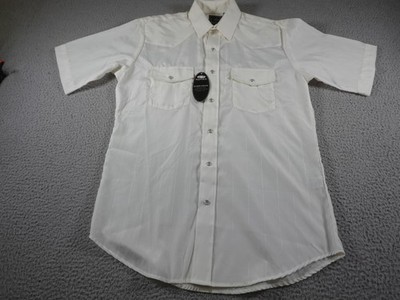 Roper Western Shirt Mens Medium White Pearl Snap Short Sleeve Cowboy Rodeo Ranch