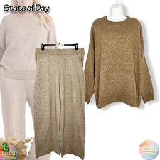 NWT State of Day Women L Indulge & Rest Sweater Loungewear Set 100188601 Taupe