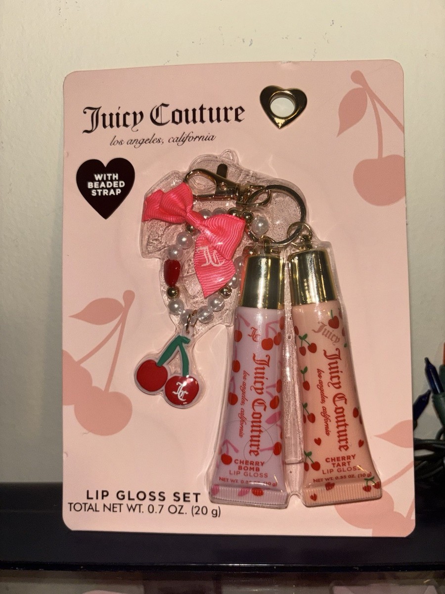 Juicy Couture Lip Gloss Set 2x w/ Beaded Cherry Keychain Christmas