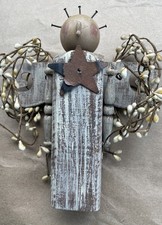 Rustic Folk Art Angel Wood and Metal Figurine Sculpture Primitive Country