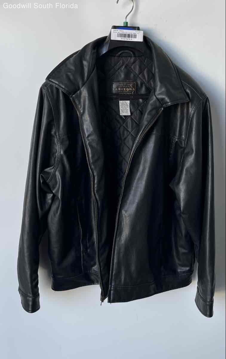 Arizona Mens Black Faux Leather Long Sleeve Front Full-Zip Jacket Size XL
