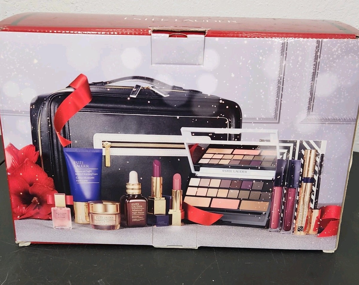 New Estee Lauder 9 Piece Holiday Cosmetics Makeup Case Gift Set