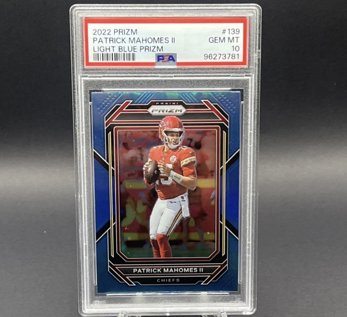 2022 Panini Prizm Light Blue Prizm Patrick Mahomes II #139 PSA 10