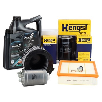 HENGST Filterset + 6L WOLF 5W30 C3 SP EXTRA für VW TRANSPORTER T4 2.4 D 2.5 TDI