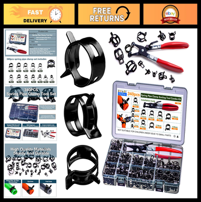 #ad 340PCS Spring Pipe Clamps Set 12 Sizes 6 22mm Hose Clamps for Automotive Marin $49.99