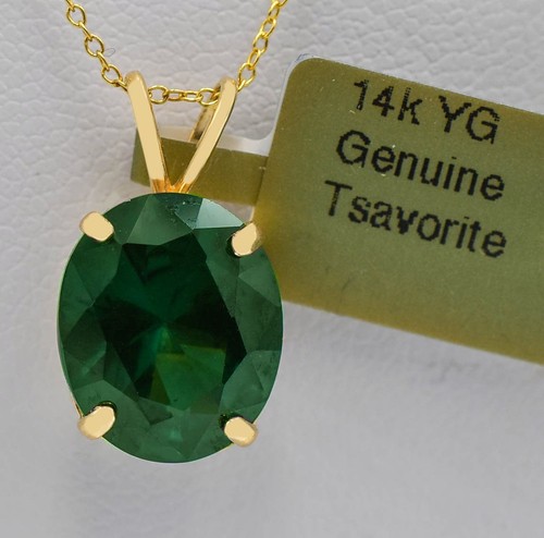 GENUINE 5.47 Carats TSAVORITE PENDANT 14k  SOLID YELLOW GOLD - Free Appraisal
