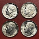 Lot of Four (4) 1954 S Silver Roosevelt Dimes, Choice to Gem Uncirculated.
