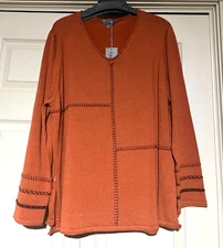 Women knit tunic top by Shana Cayanne orange black stich accents sizes Med & Lg