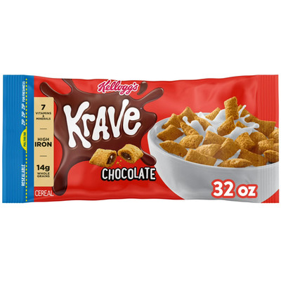 Kellogg's Krave Chocolate Breakfast Cereal, 7 Vitamins and Minerals Carton, 32 o
