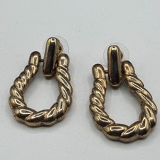 Gold Tone Twisted Rope Door Knocker Drop Earrings Chunky Statement Boho Y2K Gift