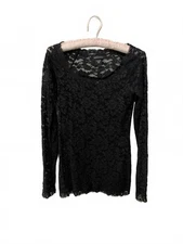 VS Moda International Black Lace Long Sleeve Women's Blouse - Small 