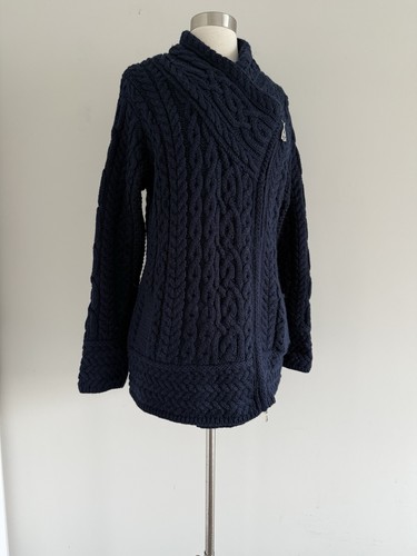SAOL IRELAND 100% MERINO WOOL ASYMMETRICAL ZIP POCKETS SWEATER SIZE L - Picture 5 of 11