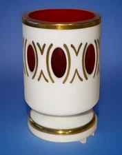 Bohemian/Czech White Cut to Red Ovals With Gold Cigarette, Toothpick Holder VGT
