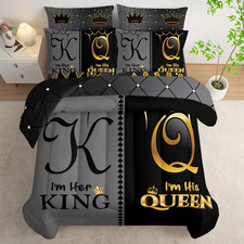 7-Piece Queen Comforter Set, His  Her Crown Bed in a Bag