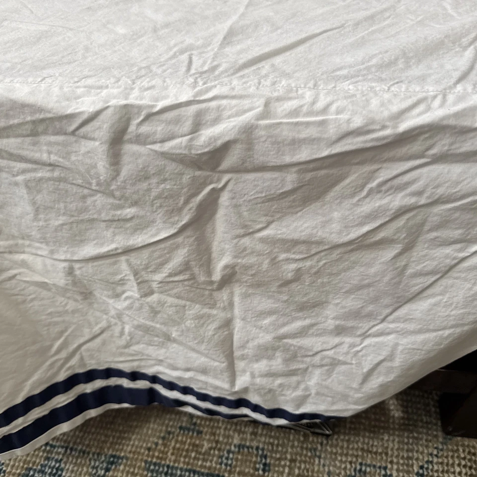 Pottery Barn Kids White Blue Harper Crib Skirt Nursery Bedding 4 sided organic - Image 3 of 4