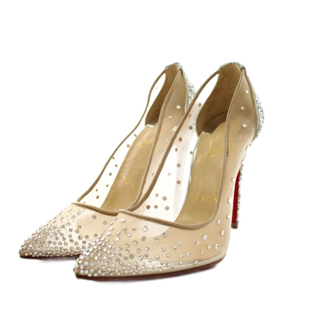 Christian Louboutin Follies Strass Heel Pumps Sandal Size EU37 US7 Beige