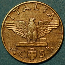 1941 Italy 5 Centesimi Vittorio Emanuele III KM# 73a
