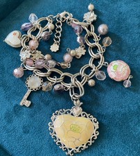 Vintage Pink & Silver Tone Beads Hearts Multi Charms Bracelet Red Herring Brand 