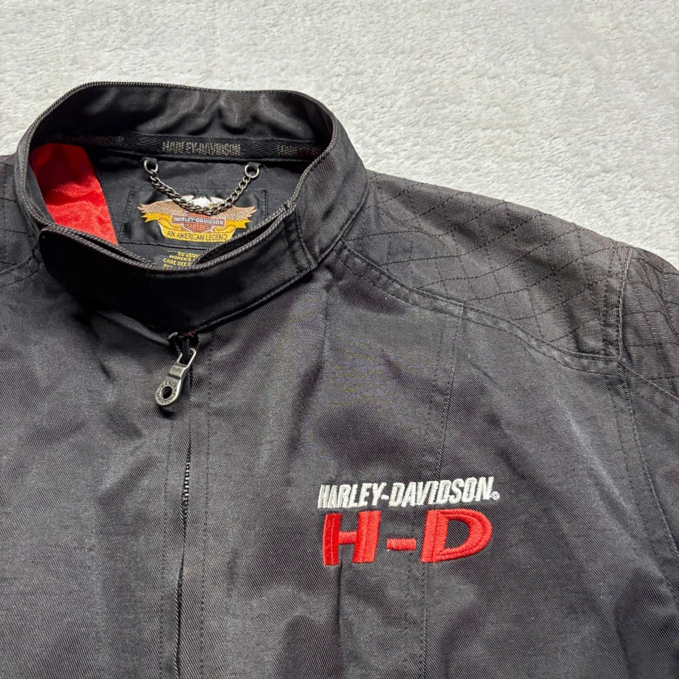 Chaqueta de Moto de Bombardero Harley Davidson De Colección para Mujer Grande Negra Patrón Acolchado Lona Foto 4 de 4