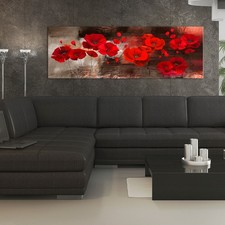 Mohnblumen wie Gemalt Laub VLIES LEINWAND DEKO BILDER WANDBILDER XXL WOHNZIMMER