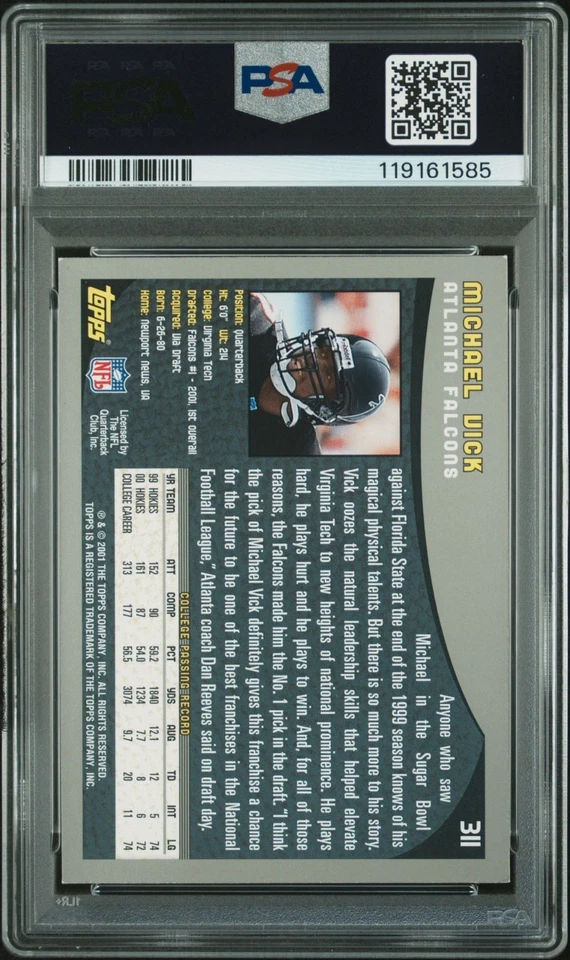 Michael Vick 2001 Topps Signed Football Rookie Card #311 Auto Graded PSA 10 1585 - Image 2 of 2
