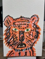 IMPRESSIONISM ACEO Art Whimsical Animals 3.5X2.5 Original Acrylic Painting Tiger
